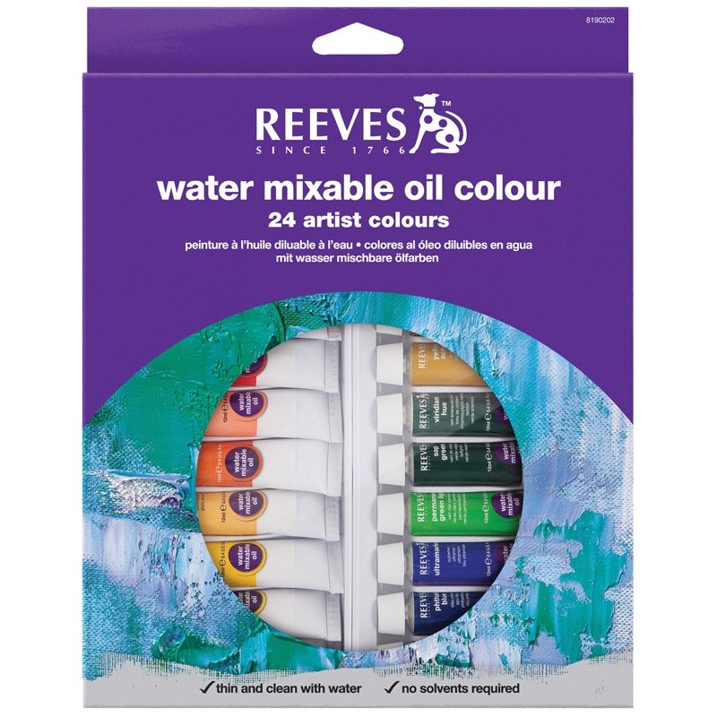 Reeves Set colori ad olio diluibili in acqua 24 tubi x 10ml