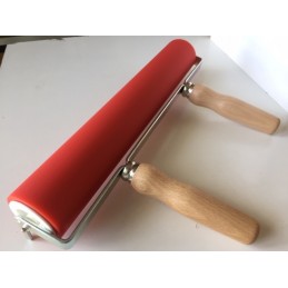 Rullo, larghezza 30 cm, diametro 5 cm, con due manici in legno e piedini di sostegno