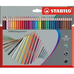 Set 36 creioane acquarela Stabilo Aquacolor in cutie metalica